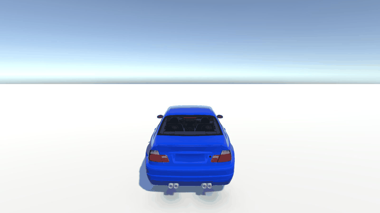 The result in Play mode: the M3_E46_New on the plane, followed by the RCC Camera.