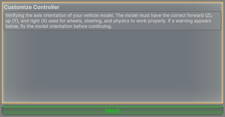 Customize Controller page with a correctly oriented model: no axis error.