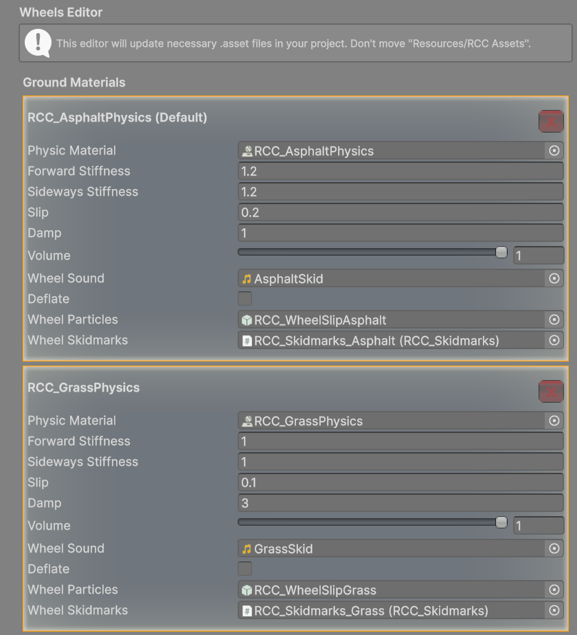 The Ground Materials editor. Each box is one entry; entry 0 is marked (Default).