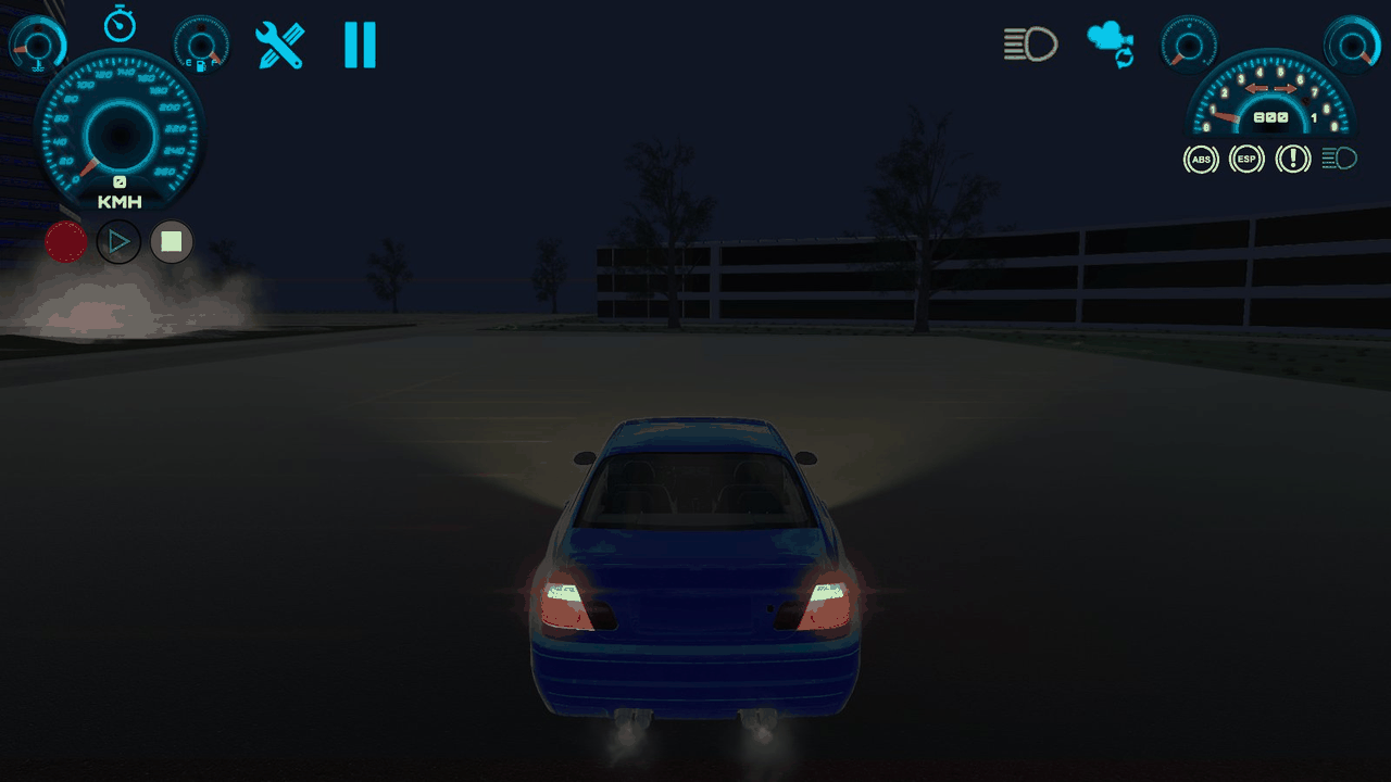 Rear view at night: brake lights lit while braking and the indicators blinking with the hazard switch on.