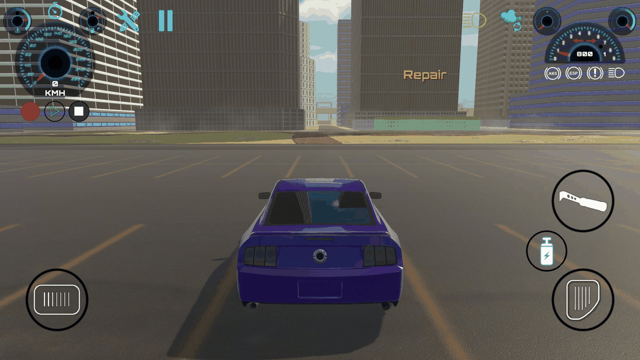 Gyro on a device with an accelerometer: no Left / Right buttons, and Brake moves to the Left button's spot. The player tilts the device to steer.