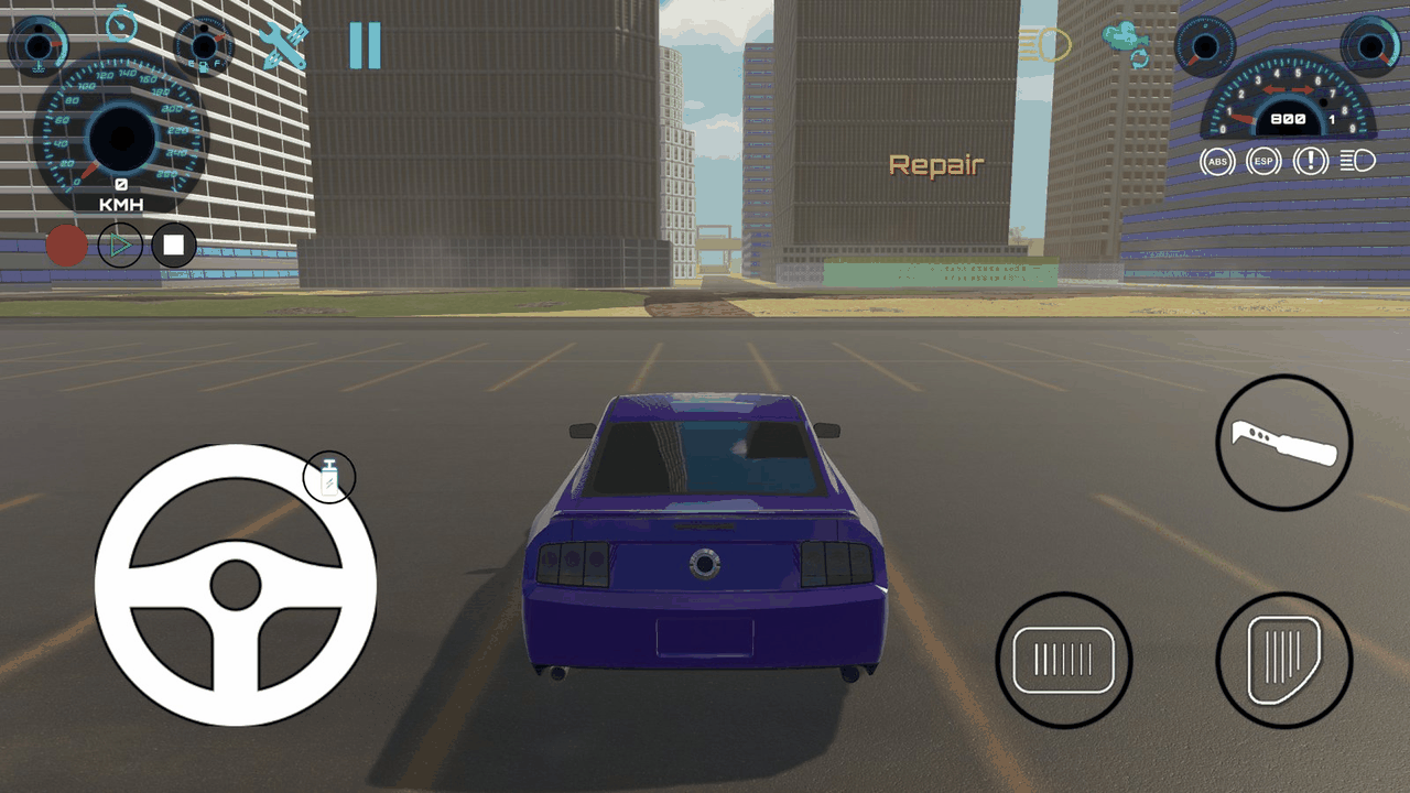 Steering Wheel: the player drags the on-screen wheel to steer; it re-centers on release.