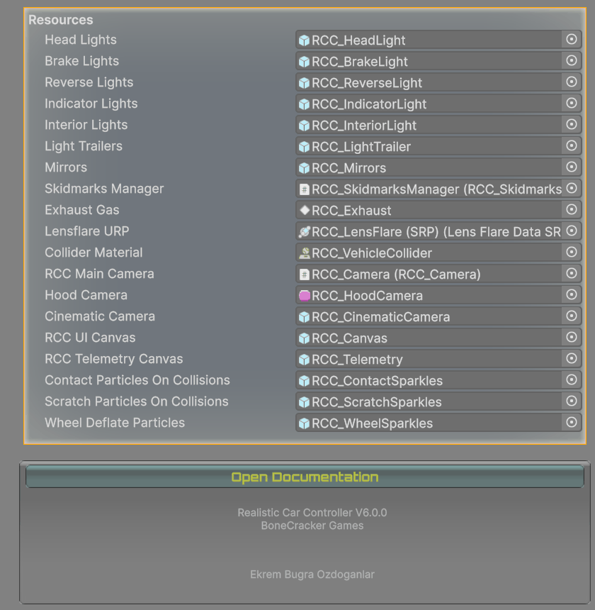 The Resources box is always visible below the sections. The Open Documentation button sits at the very bottom.