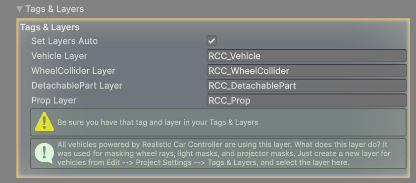 Tags & Layers with Set Layers Auto on, showing the four RCC layers.