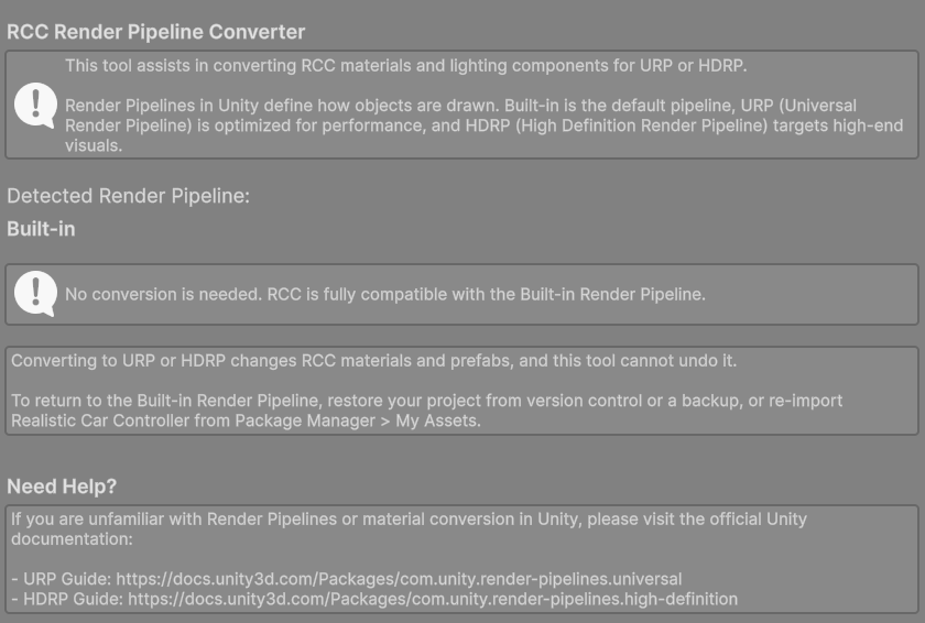 The converter window with Built-in active: no steps are shown, only the ways back from a conversion.