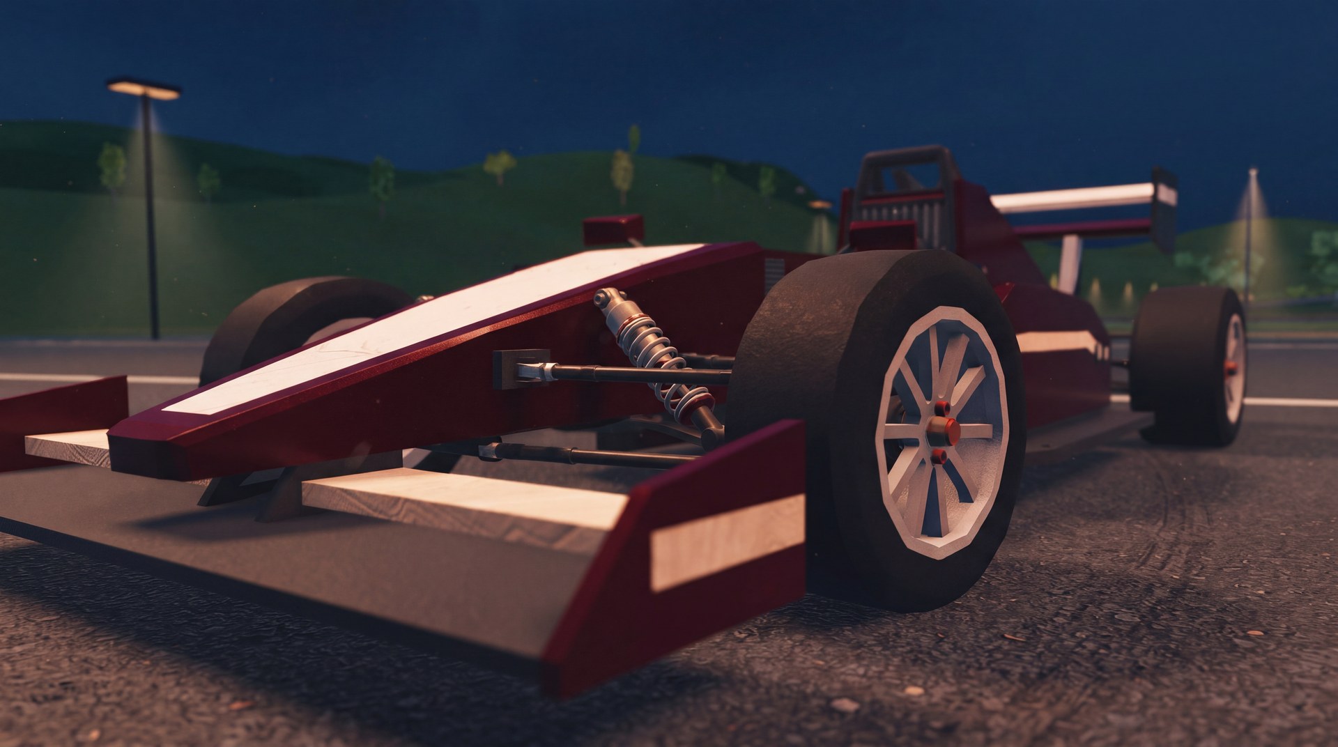Formula car viewed from the front in the night scene