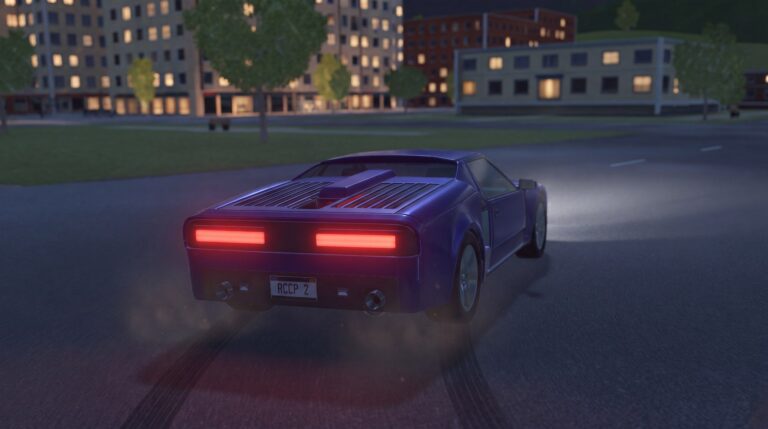 RCCP 2 sports car in Compact City at night